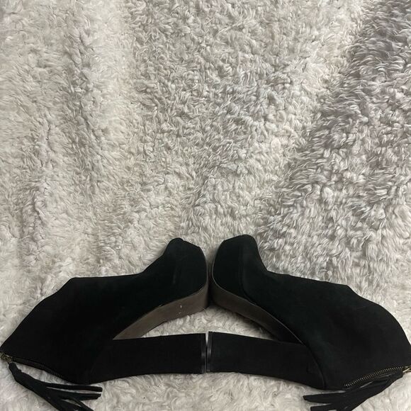 STEVE MADDEN Leather Black Suede Platform Heels ankle boots tassel accent SZ8.5 - Picture 8 of 14